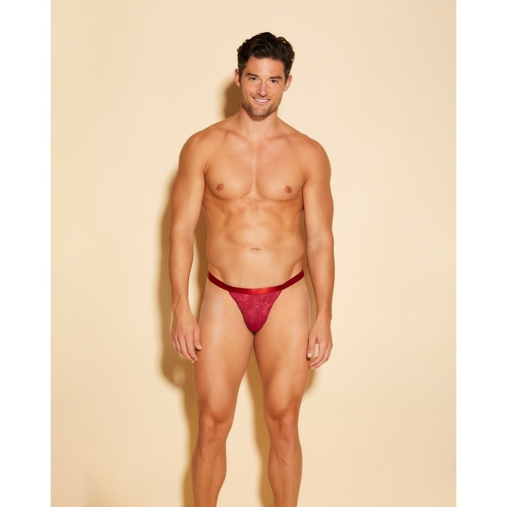 Cosabella‎ Never Say Never Italian Thong Men's Floral Lace Brief Sindoor Red